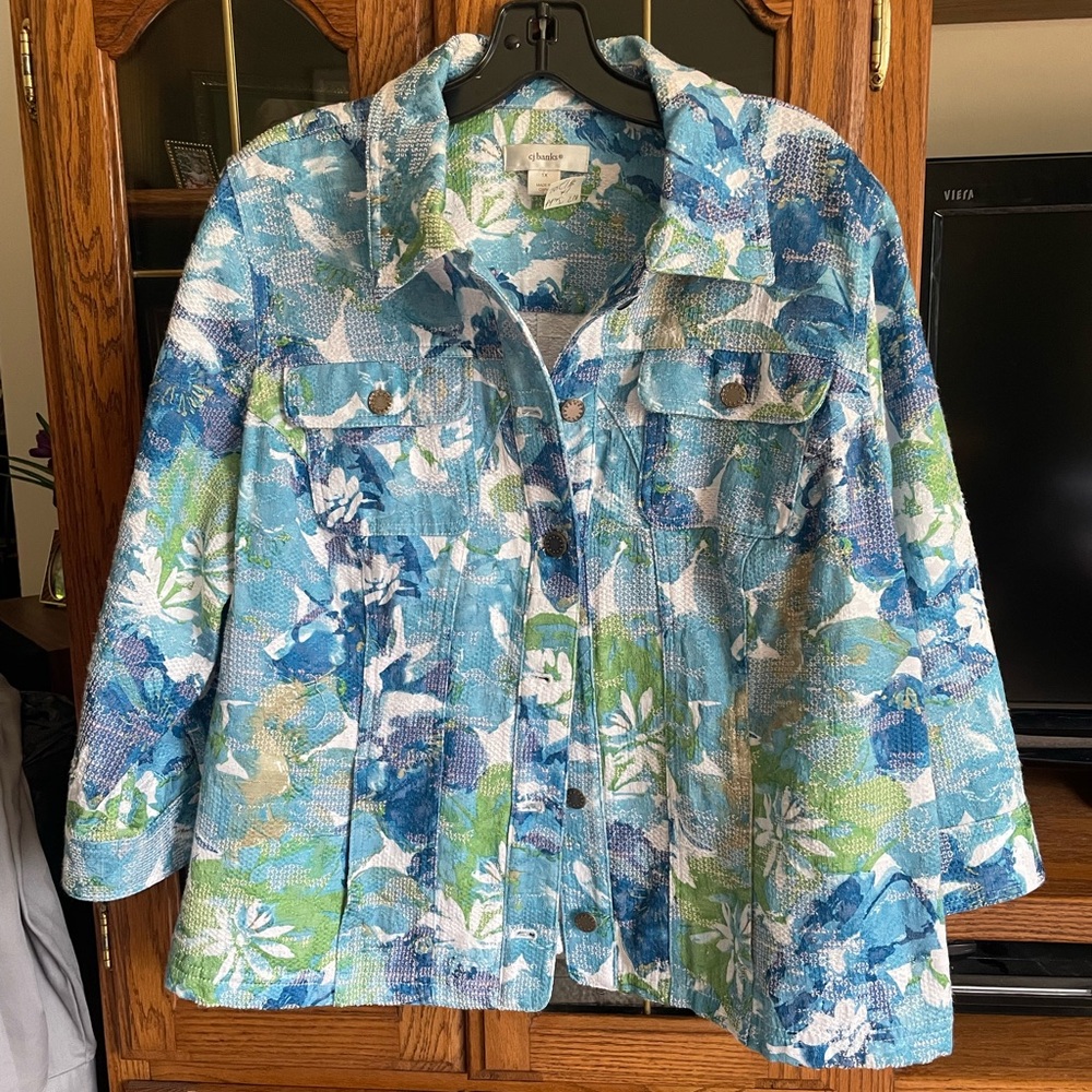 Cj banks plus size, light weight,cotton blend floral print jacket